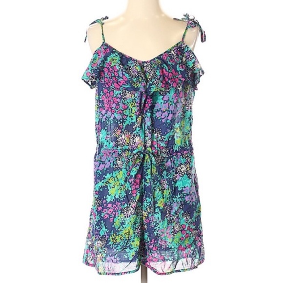 Shoshanna Pants - Shoshanna Abstract Floral Cotton Romper Sz Large